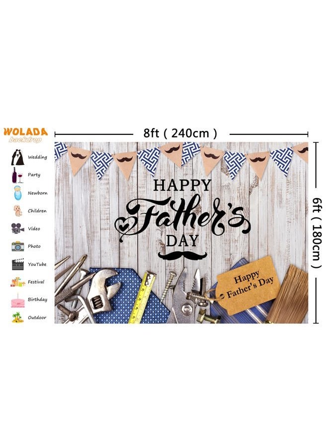 WOLADA 8x6FT Happy Father's Day Photo Backdrop White Wooden Backdrop Father's Day Banner Best Dad Backdrop Father's Day Family Theme Party Photography Backdrop Father's Day Photography Backdrop 12568 - Image 4