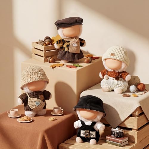 Simgoing 4 Set Winter Kawaii 17cm Doll Outfits Suit Valentines Day Gift Top Skirt Overalls Sweaters Hat Scarf Bag Maillard Style Doll Clothes Accessories for Dress up Set Adorable Outfits - Image 1