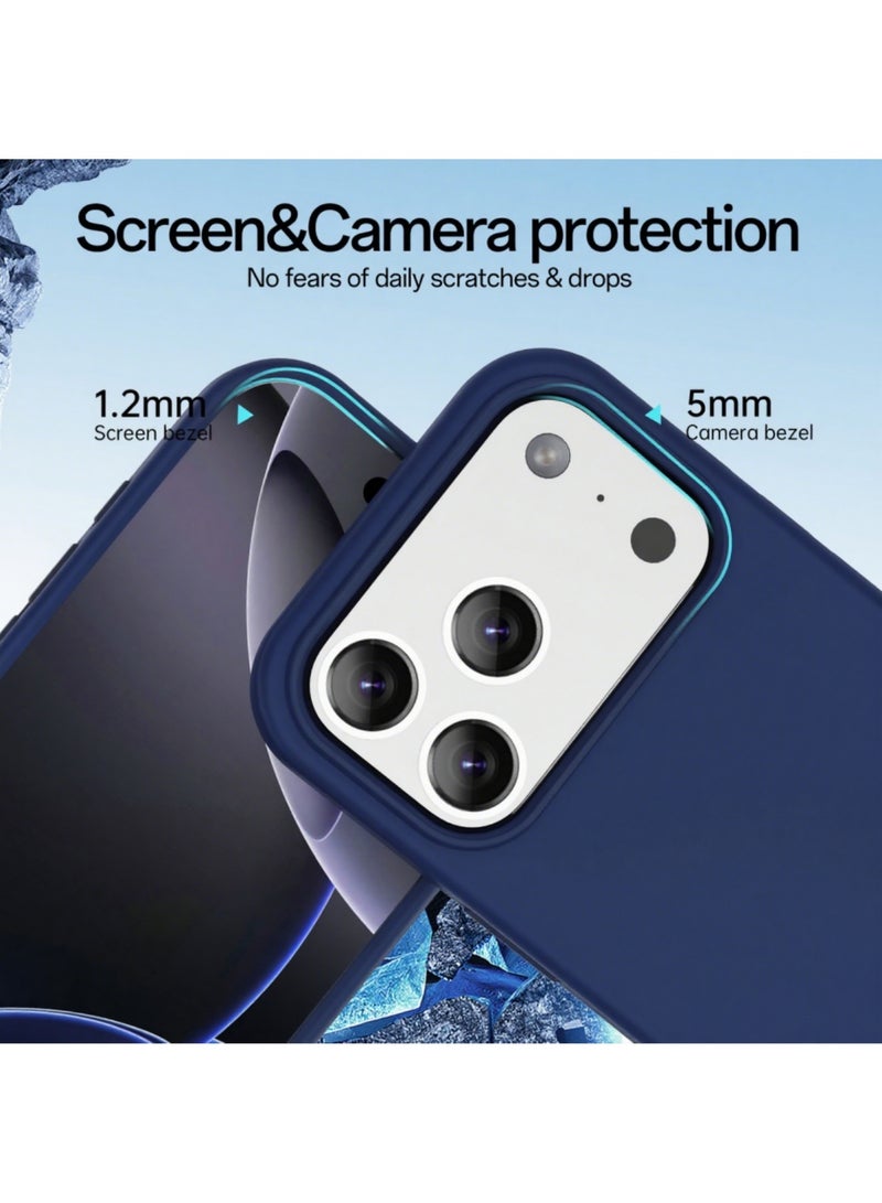اووكاي جراب متوافق مع iPhone 17 Pro Max، جراب واقٍ كامل الجسم من المطاط السيليكوني السائل الناعم عالي الجودة من سلسلة Silky and Soft Touch لهاتف iPhone 17 Pro Max (أزرق داكن) - Image 3