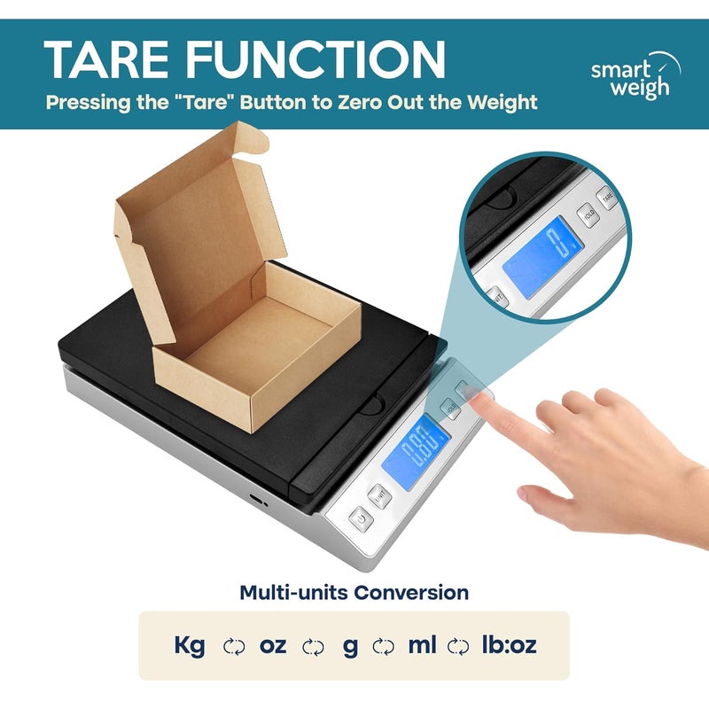 Smart Weigh ميزان شحن بريدي رقمي، سعة 66 رطل، دقة 0.1 أونصة، وظيفة الثبات والوزن الصافي، ميزان عالي الدقة، يشمل البطاريات وUSB-C - Image 4