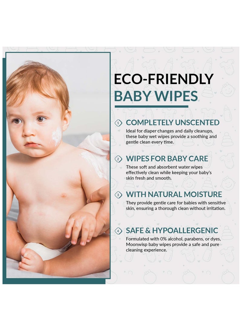 Moonwisp Baby Wipes - Unscented, Alcohol-Free, Water-Based Wipes for Baby Care - Soft and Gentle Baby Wet Wipes for Everyday Baby Cleaning (Pack of 10 - 800 Count)