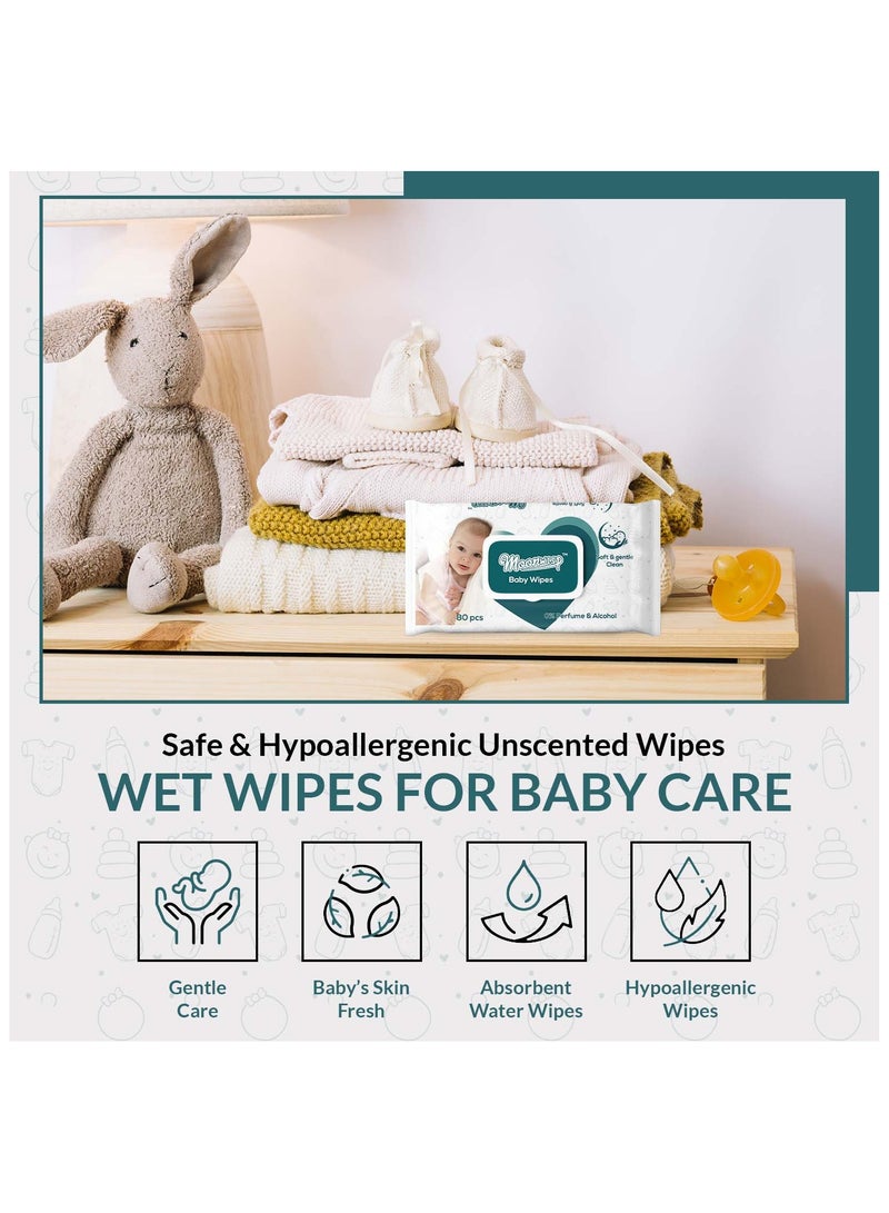 Moonwisp Baby Wipes - Unscented, Alcohol-Free, Water-Based Wipes for Baby Care - Soft and Gentle Baby Wet Wipes for Everyday Baby Cleaning (Pack of 10 - 800 Count)