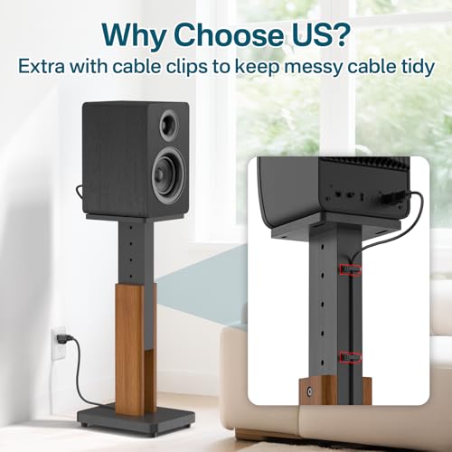 Rimous Height Adjustable Speaker Stands Pair with Most Satellite, Studio, Bookshelf Speakers - Wood Grain Floor Speaker Stands for Klipsch, Edifier, JBL Bookshelf Speaker Stands Holds 50Lbs with Cable Clips - Image 5