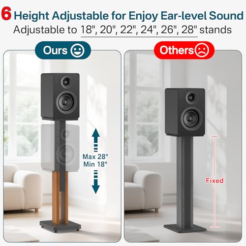 Rimous Height Adjustable Speaker Stands Pair with Most Satellite, Studio, Bookshelf Speakers - Wood Grain Floor Speaker Stands for Klipsch, Edifier, JBL Bookshelf Speaker Stands Holds 50Lbs with Cable Clips - Image 3
