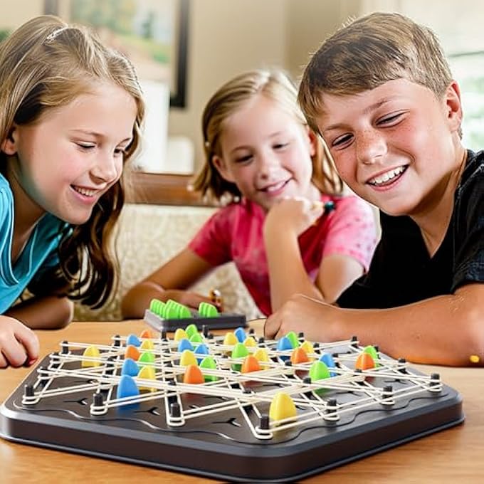 Soofam Chain Triangle Chess GameBoard Games for Family NightRubber Band Chain Triangle ChessFamily Games for Kids and AdultsEducational Desktop Chain Chess2 to 4 Players - Image 5