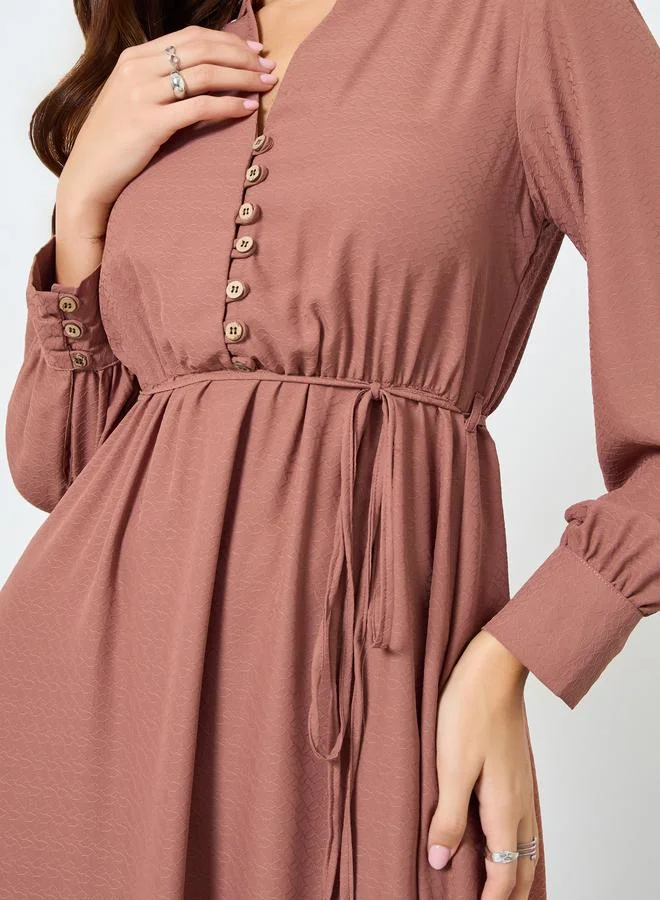 Maxim Creation  Beige Long Sleeves Buttoned Maxi Dress for Women | Best Price UAE