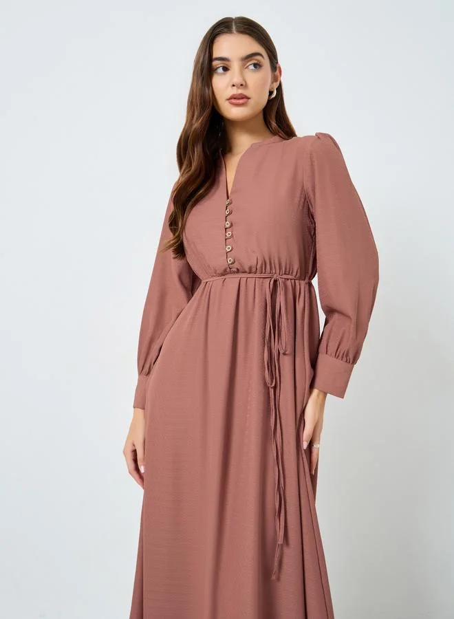 Maxim Creation  Beige Long Sleeves Buttoned Maxi Dress for Women | Best Price UAE