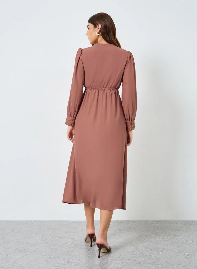 Maxim Creation  Beige Long Sleeves Buttoned Maxi Dress for Women | Best Price UAE