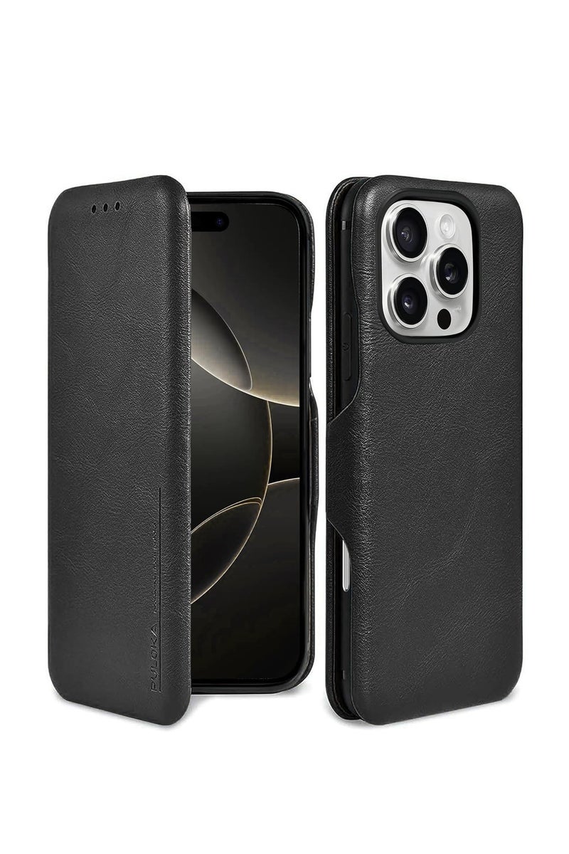 PULOKA Ultra-Slim PU Leather Flip Cover with Magnetic Closure for iPhone 16 Pro Max - Image 1
