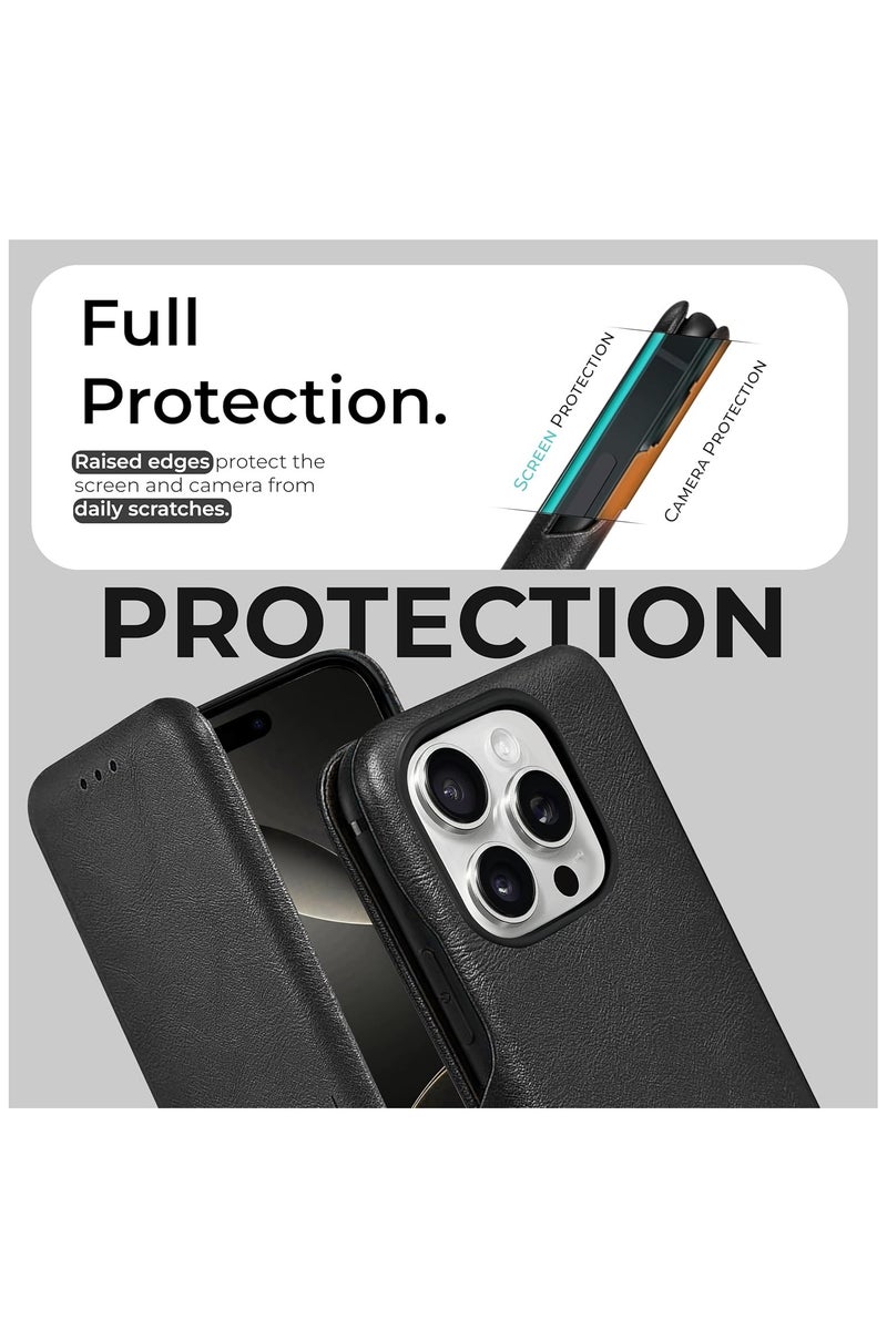 PULOKA Ultra-Slim PU Leather Flip Cover with Magnetic Closure for iPhone 16 Pro Max - Image 2