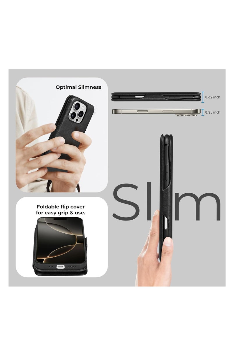 PULOKA Ultra-Slim PU Leather Flip Cover with Magnetic Closure for iPhone 16 Pro Max - Image 5