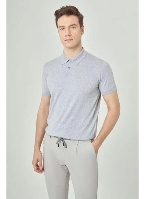 Bisse Men's Short Sleeve Polo Neck Buttoned Basic Summer Knitwear T-Shirt GRAY TR23Y23106_D55