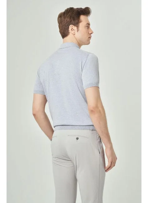 Bisse Men's Short Sleeve Polo Neck Buttoned Basic Summer Knitwear T-Shirt GRAY TR23Y23106_D55
