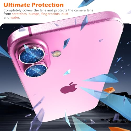 imluckies Camera Lens Protector for iPhone 16 / iPhone 16 Plus, AR+AF Tempered Glass 9H Anti-Scratch Metal Individual Lens Cover, HD Clear Camera Accessories, Case Friendly - Pink - Image 2