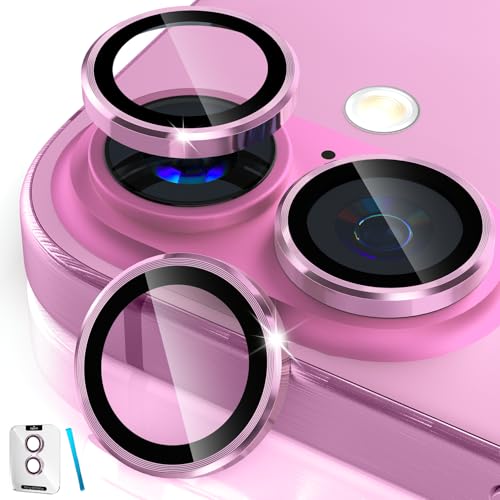 imluckies Camera Lens Protector for iPhone 16 / iPhone 16 Plus, AR+AF Tempered Glass 9H Anti-Scratch Metal Individual Lens Cover, HD Clear Camera Accessories, Case Friendly - Pink - Image 1
