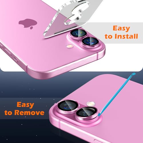 imluckies Camera Lens Protector for iPhone 16 / iPhone 16 Plus, AR+AF Tempered Glass 9H Anti-Scratch Metal Individual Lens Cover, HD Clear Camera Accessories, Case Friendly - Pink - Image 5