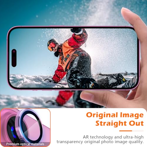 imluckies Camera Lens Protector for iPhone 16 / iPhone 16 Plus, AR+AF Tempered Glass 9H Anti-Scratch Metal Individual Lens Cover, HD Clear Camera Accessories, Case Friendly - Pink - Image 3