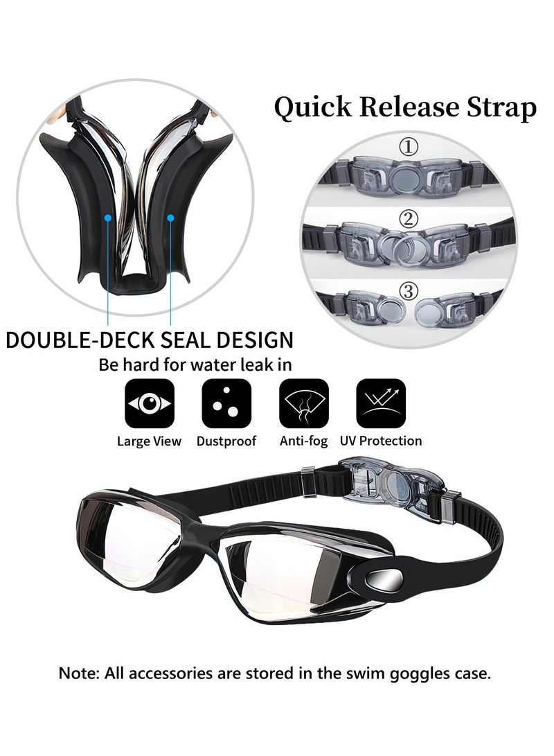 Swim Goggles Swimming Goggles No Leaking with Nose Clip, Earplugs, Swim Cap and Case for Men Women - Image 2