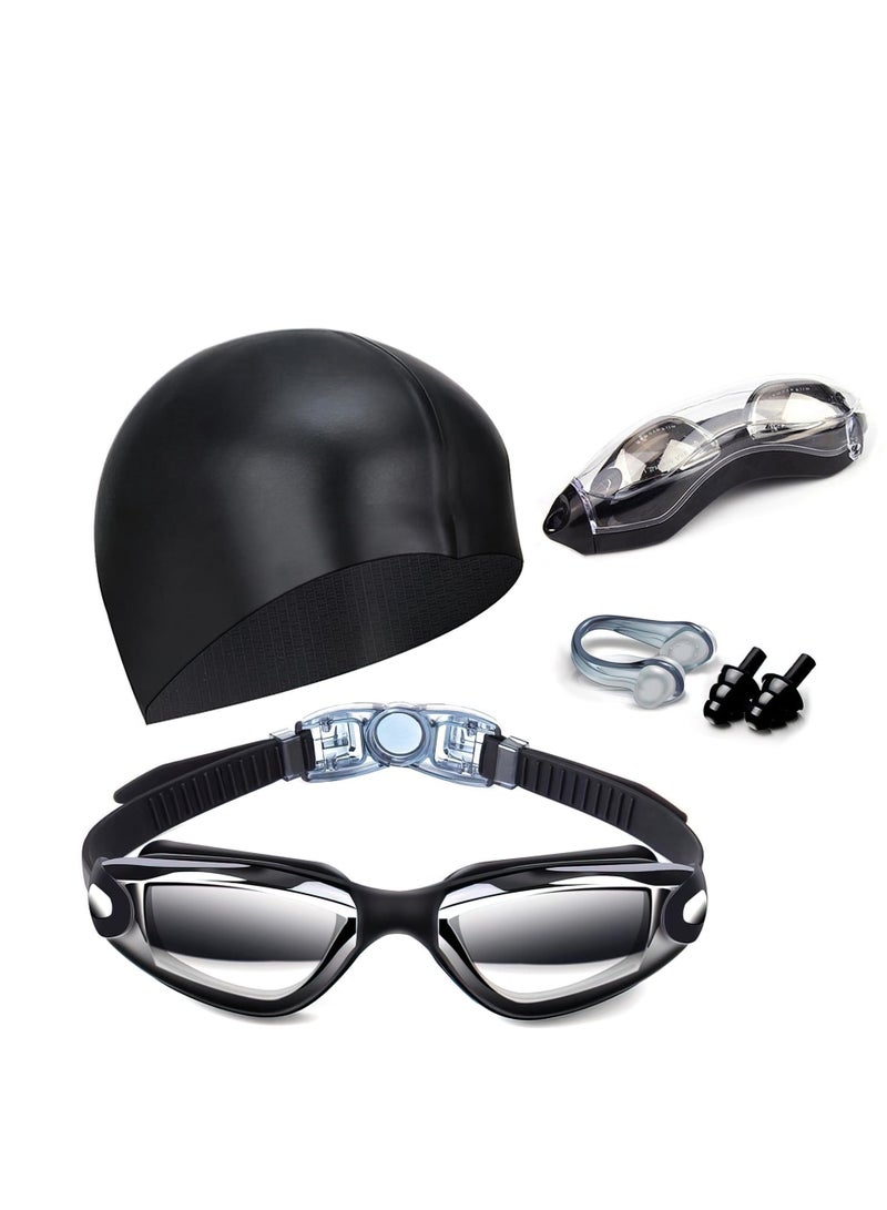 Swim Goggles Swimming Goggles No Leaking with Nose Clip, Earplugs, Swim Cap and Case for Men Women - Image 1