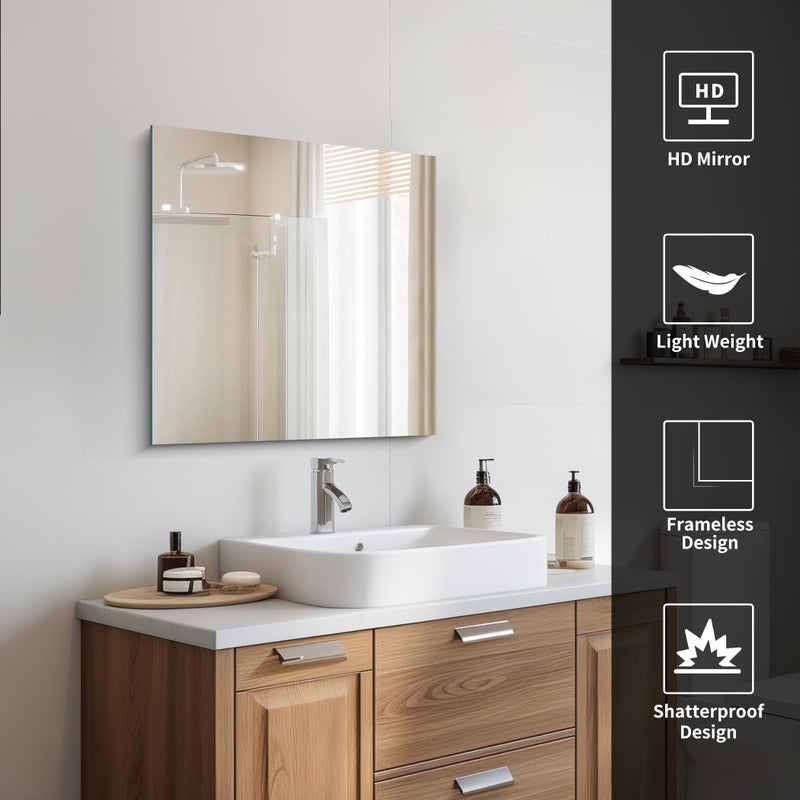CILIBER Frameless Mirror, 24x24 Square Bathroom Mirrors for Wall, Frameless Vanity Mirror Over Sink with Polished Edge, 3mm Tempered Glass, Decorative for Bathroom, Bedroom and Living Room - Image 5