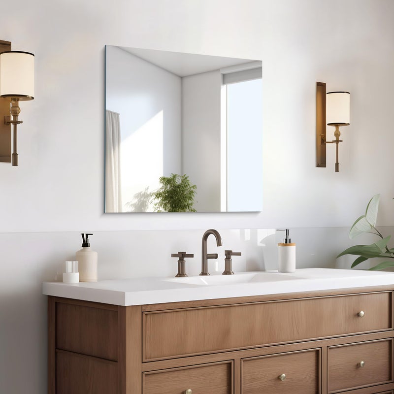 CILIBER Frameless Mirror, 24x24 Square Bathroom Mirrors for Wall, Frameless Vanity Mirror Over Sink with Polished Edge, 3mm Tempered Glass, Decorative for Bathroom, Bedroom and Living Room - Image 1