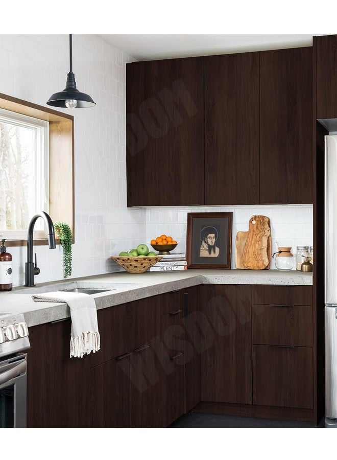 ويسدم ورق حائط من الفينيل اللاصق ذاتي اللصق من WISDOM للأثاث وملصقات الفينيل والأبواب الخشبية وورق الحائط لسطح المكتب وبطانة خزانة المطبخ/الرف (16 × 48 بوصة، خشبي داكن)، سادة، بني - Image 2