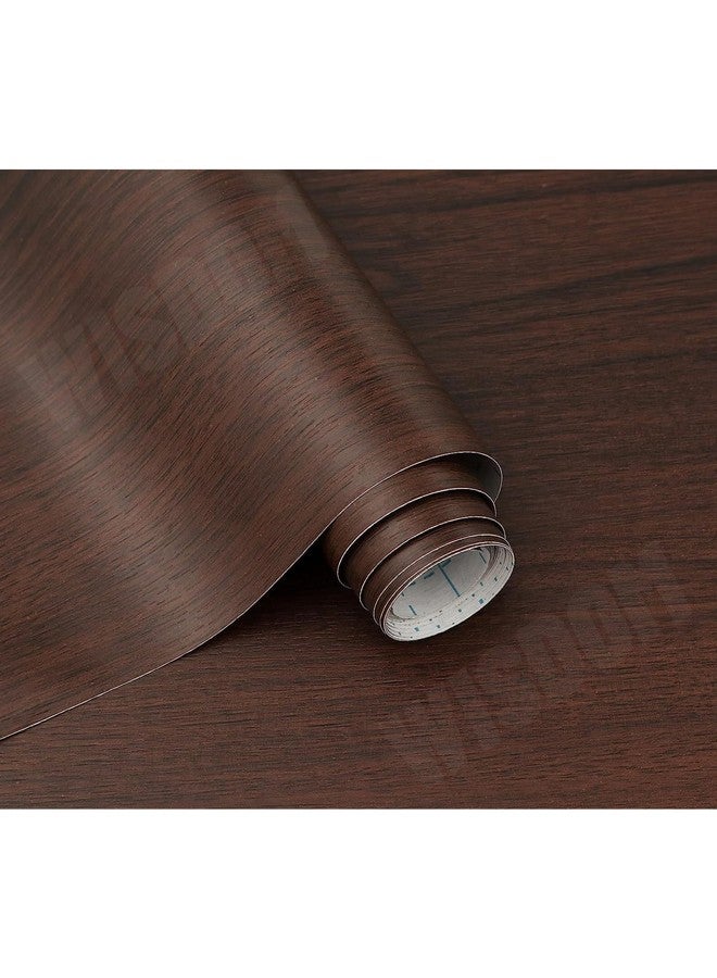 ويسدم ورق حائط من الفينيل اللاصق ذاتي اللصق من WISDOM للأثاث وملصقات الفينيل والأبواب الخشبية وورق الحائط لسطح المكتب وبطانة خزانة المطبخ/الرف (16 × 48 بوصة، خشبي داكن)، سادة، بني - Image 1