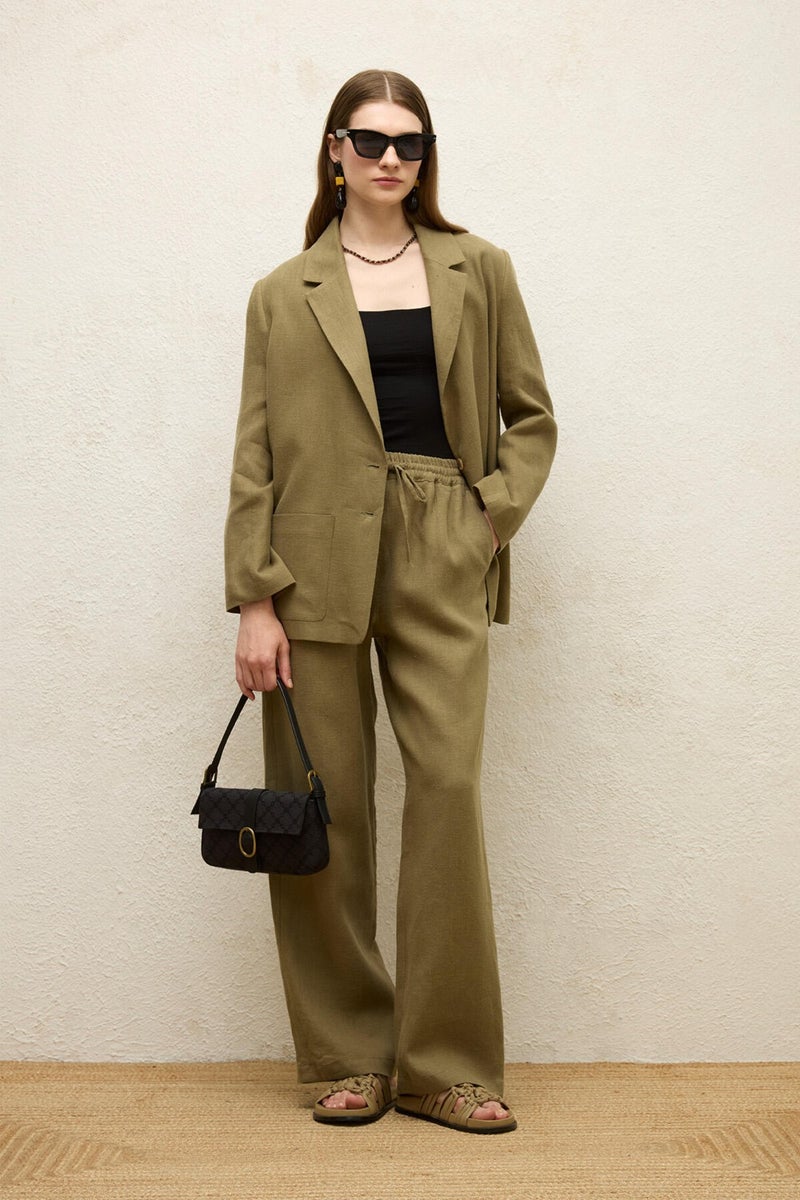 Manuka Pocket Relaxed Linen Trousers Khaki  - Image 1