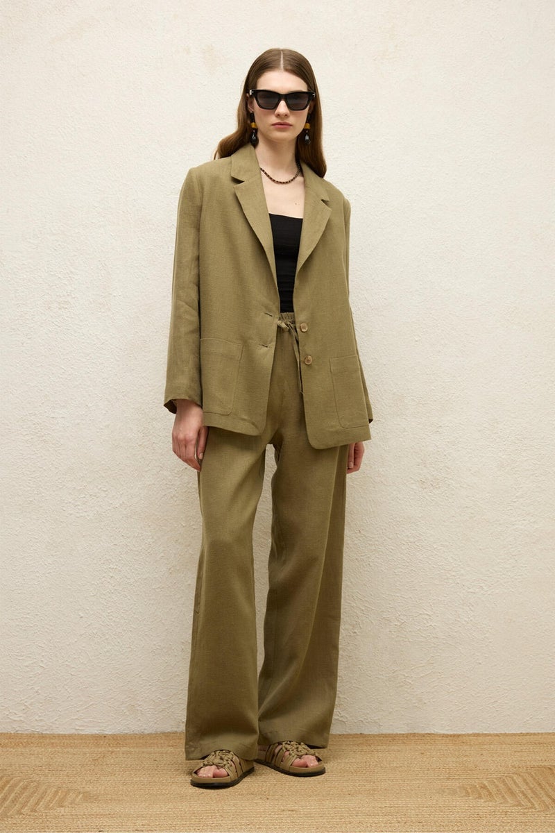 Manuka Pocket Relaxed Linen Trousers Khaki  - Image 2