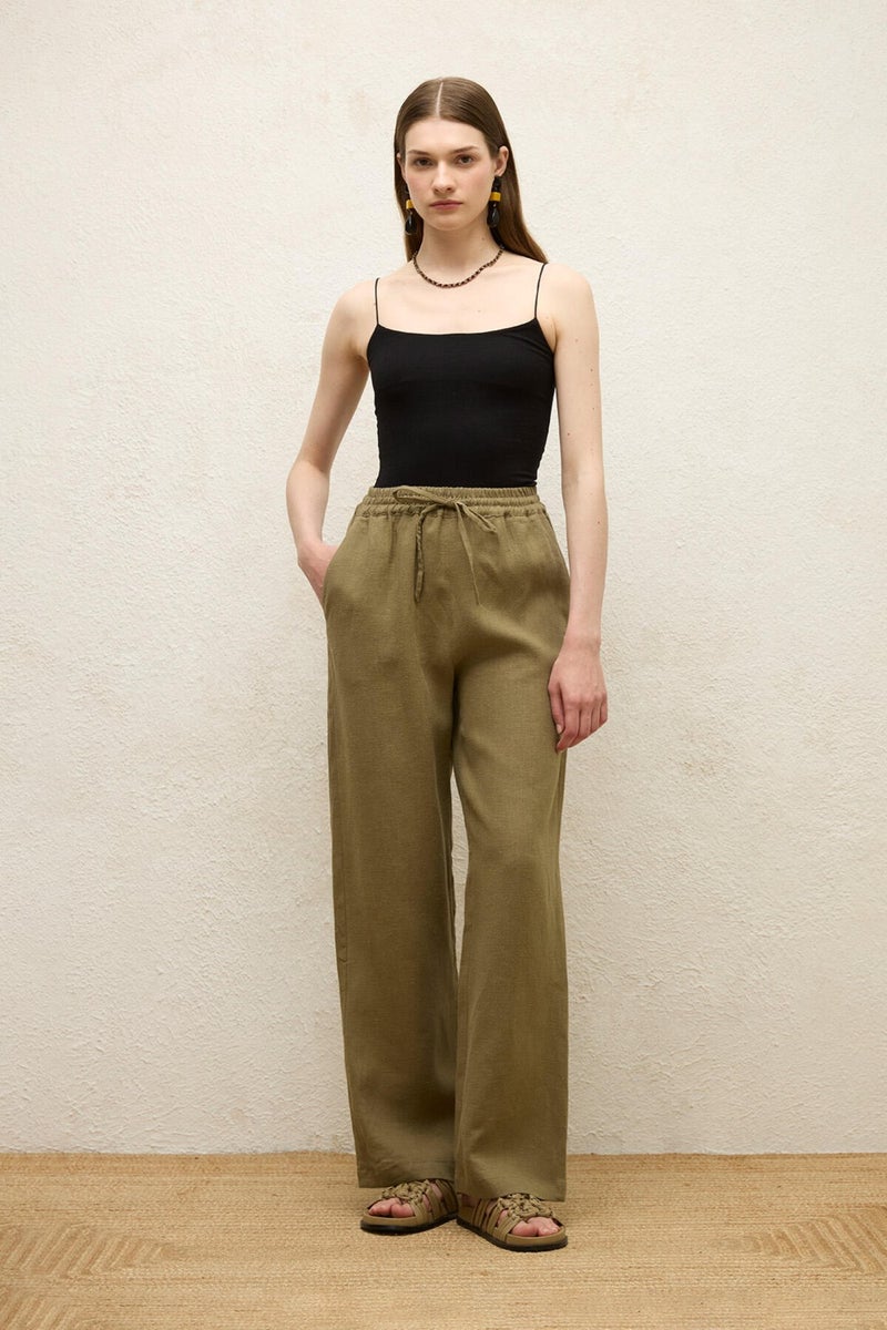 Manuka Pocket Relaxed Linen Trousers Khaki  - Image 3