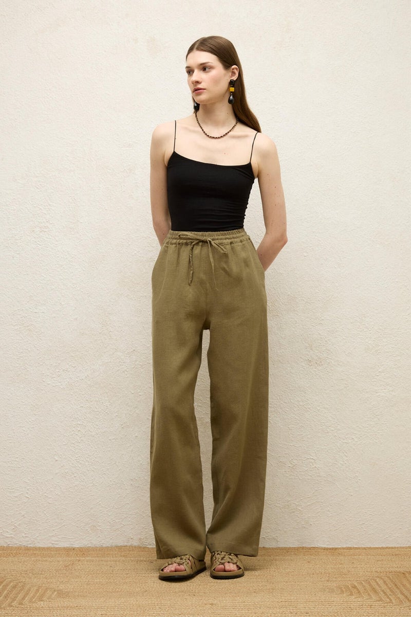 Manuka Pocket Relaxed Linen Trousers Khaki  - Image 4