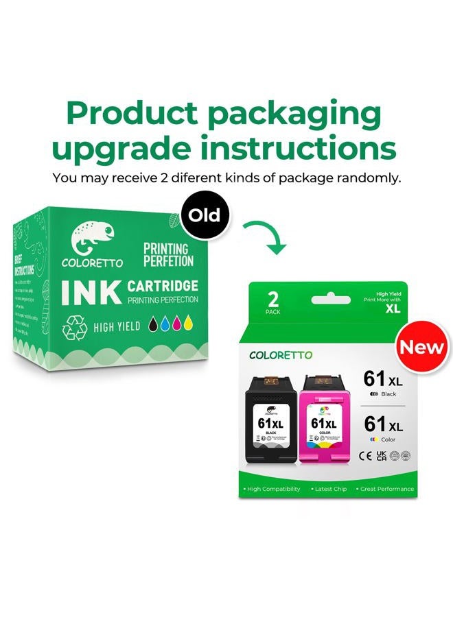COLORETTO Remanufactured Printer Ink Cartridge Replacement for HP 61XL to use with Envy 4500 5530 5535 Deskjet 1510 1512 3050 3050A Officejet 2620 4630 (1 Black+1 Color) Combo Pack - Image 2