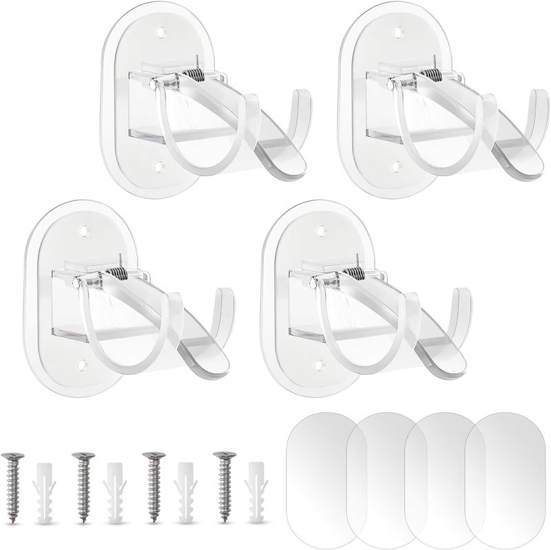 Lonimia 4PCS Self Adhesive Curtain Rod Brackets No Drilling Self Adhesive Curtain Rod Holder Hooks Nail Free Adjustable Curtain Rod Hooks Curtain Hangers (Transparent) - Image 1