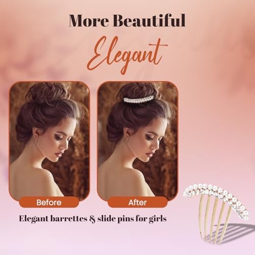 Homeaura® 3 Pcs French Comb Hair Clip Set | Pearl Claw Hair Clip Decorative Side Clips for Women Girls | Elegant Bun Holder French Hairpins for Wedding Party Daily Use | Rose Gold with Pearls - Image 5