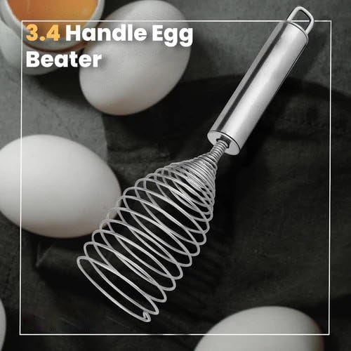 Shrux Shrux Stainless Steel Egg Beater Spring Balloon Whisk with Steel Handle and Hanging Loop Kitchen Egg Beater and Milk Whipper for Blending Whisking Beating or Stirring  - Image 3