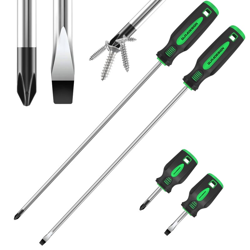 GURADESIGN 4Piece 12 Long Screwdriver Set Slotted and Phillips Long Short Magnetic Screwdriver Set - Image 2