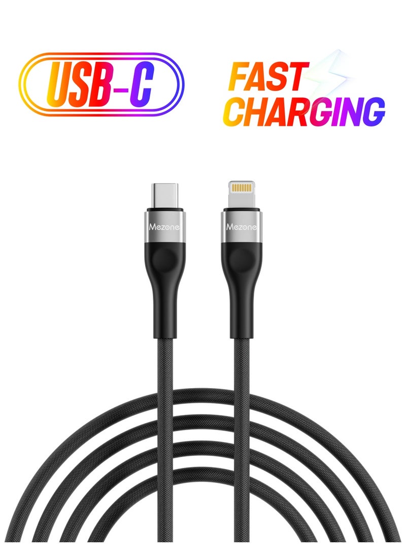 Mezone iPhone Fast Charger Lightning Cable, MFi Certified Type C to Lightning Braided Cable (1.2M) Fast Charging Compatible with iPhone 14 13 12 11 Pro Max Mini XR XS 8 Plus, iPad - Black  - Image 1