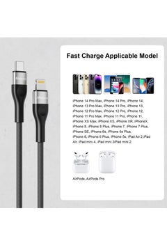 Mezone iPhone Fast Charger Lightning Cable, MFi Certified Type C to Lightning Braided Cable (1.2M) Fast Charging Compatible with iPhone 14 13 12 11 Pro Max Mini XR XS 8 Plus, iPad - Black  - Image 2