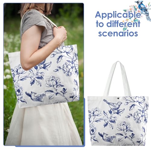 Kuabiz 6 Pcs Floral Canvas Tote Bags Bulk for Women Chinoiserie Tote Bag Aesthetic Reusable Grocery Bags for Travel Shopping (Chinoiserie) - Image 5