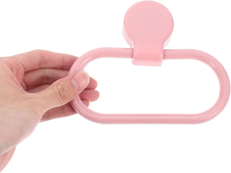 2pcs Self-Adhesive Plastic Towel Ring Set Wall-Mount Hand Towel Holder for Bathroom and Kitchen in White and Pink - Image 4