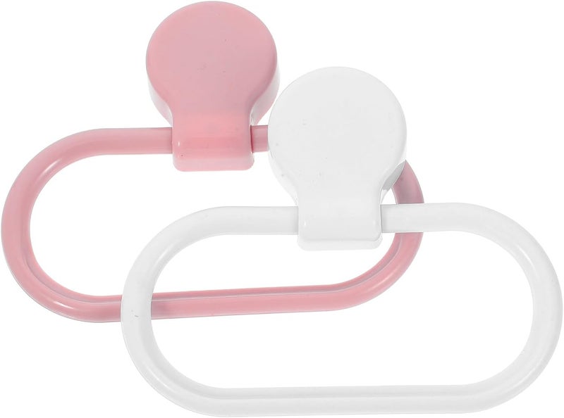 2pcs Self-Adhesive Plastic Towel Ring Set Wall-Mount Hand Towel Holder for Bathroom and Kitchen in White and Pink - Image 1