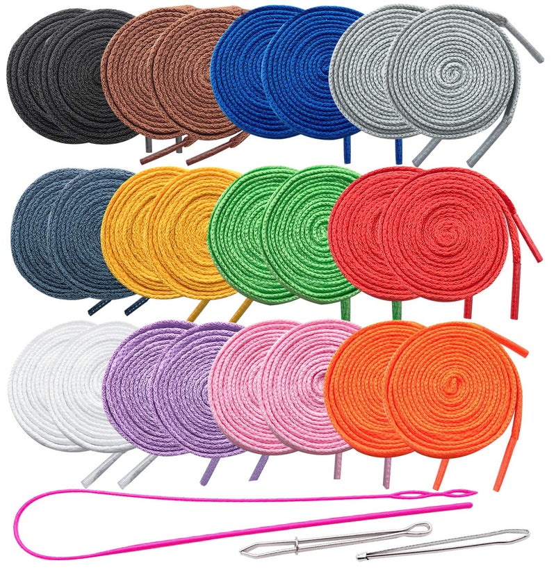 Luckkyme 24Pcs Replacement Drawstrings for Sweatpants Shorts Hoodies Shoe with 3Pcs Drawstring Threader Re-Threader Tool Colorful Universal Drawstrings 47" Long (12Color) - Image 1
