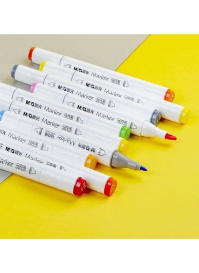 A set of colored marker pens with 2 nibs of 80 colors for the office, multi-colored, fine