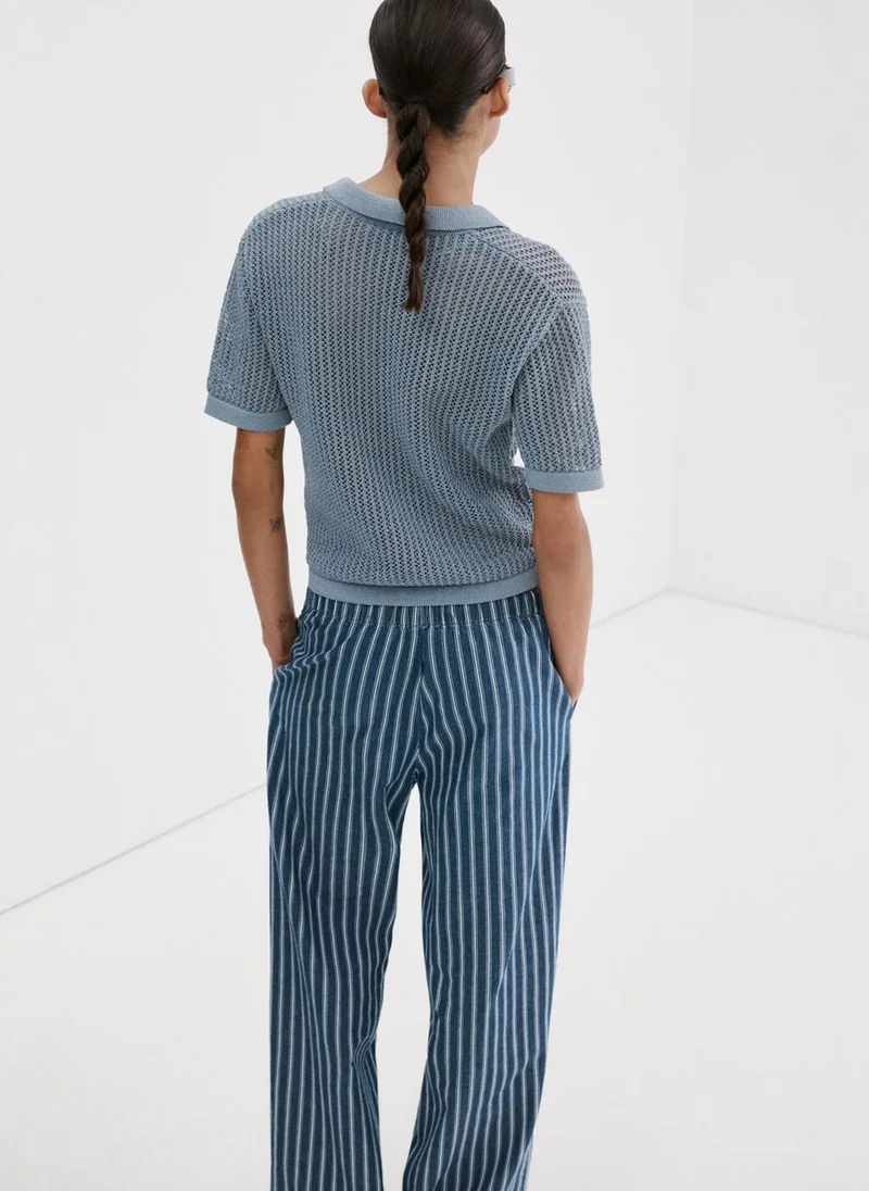 مانجو Openwork knitted polo-neck sweater