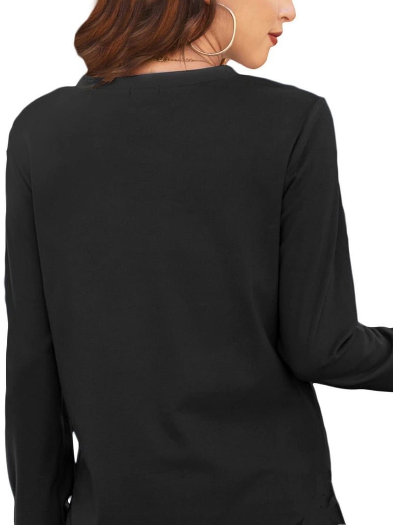 Clothing Products Export Pure Color Round Neck Casual Long-Sleeved T-Shirt Tops - Image 4