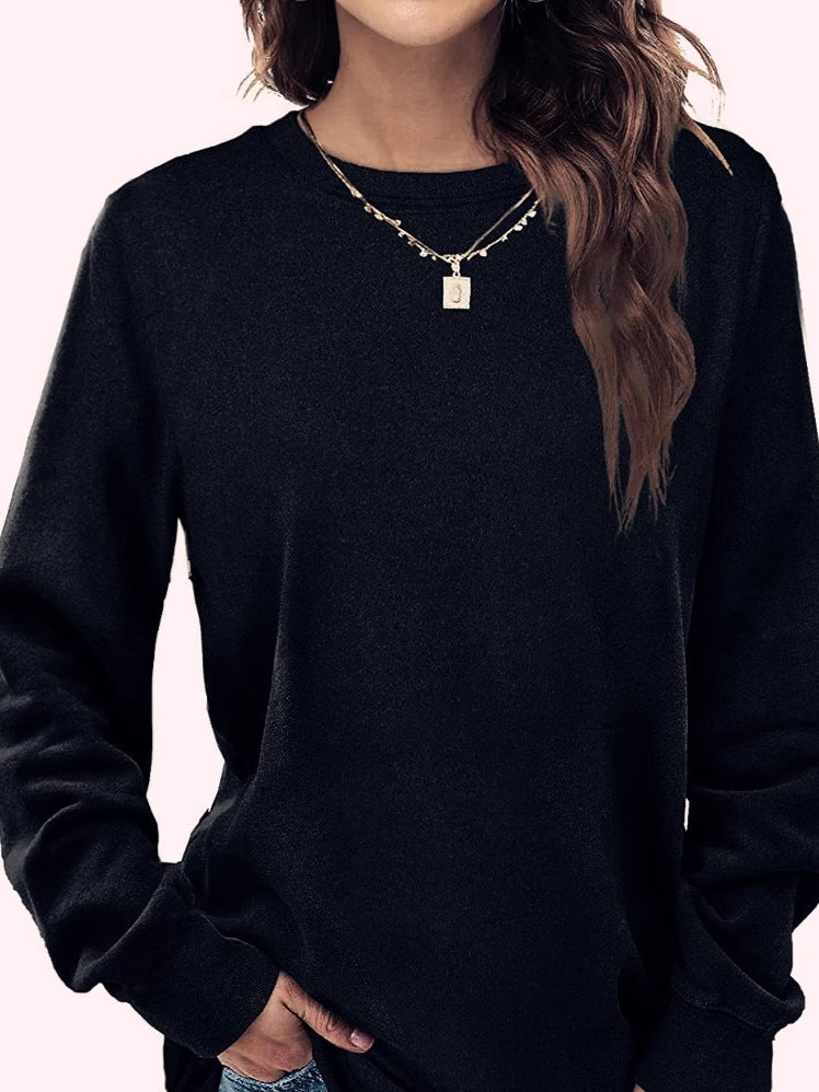 Clothing Products Export Pure Color Round Neck Casual Long-Sleeved T-Shirt Tops - Image 3