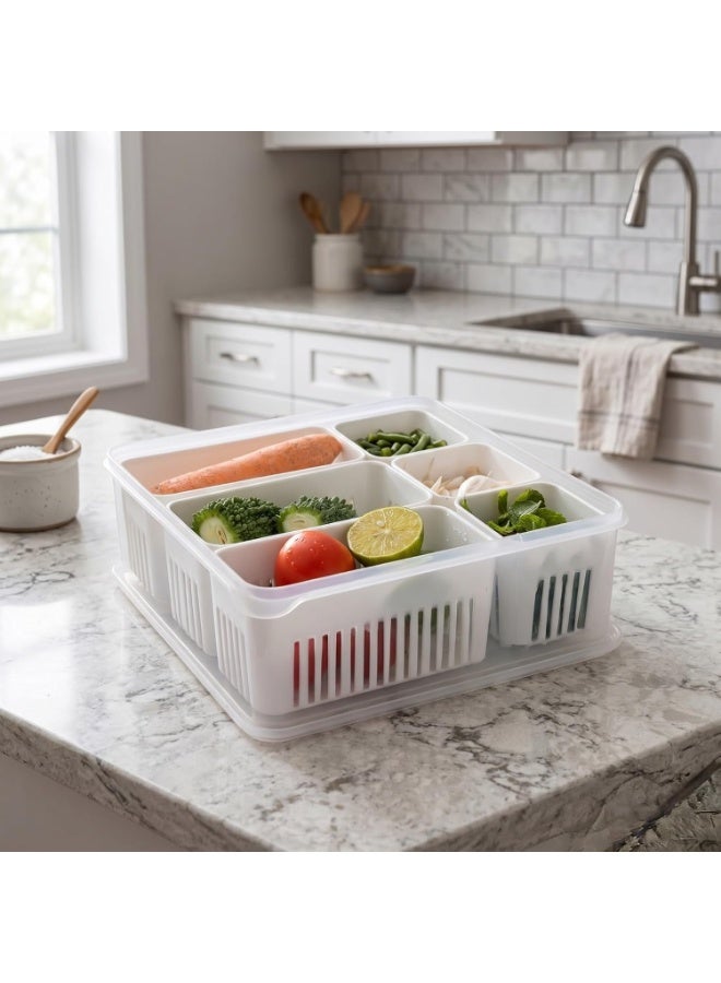 HomeWiz Fridge Storage Containers Large 6-Grid | Air Tight Storage Container Set | Fridge Organiser Storage Boxes | Food Grade BPA-Free Plastic Containers |Stackable & Transparent|Removable Mini Boxes - Image 1