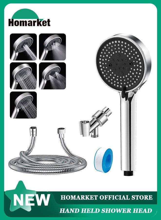 Filtered Shower Head, High Pressure 5 Spray Mode Handheld Showerhead with Extra 59" Long Hose and Adjustable Bracket Holderfor Hard Water - Remove Chlorine - Reduces Dry Itchy Skin, Silver