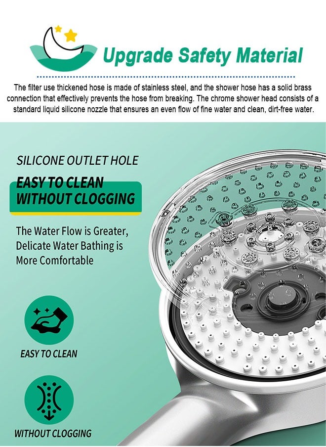 HomarKet Filtered Shower Head, High Pressure 5 Spray Mode Handheld Showerhead with Extra 59" Long Hose and Adjustable Bracket Holderfor Hard Water - Remove Chlorine - Reduces Dry Itchy Skin, Silver  - Image 5
