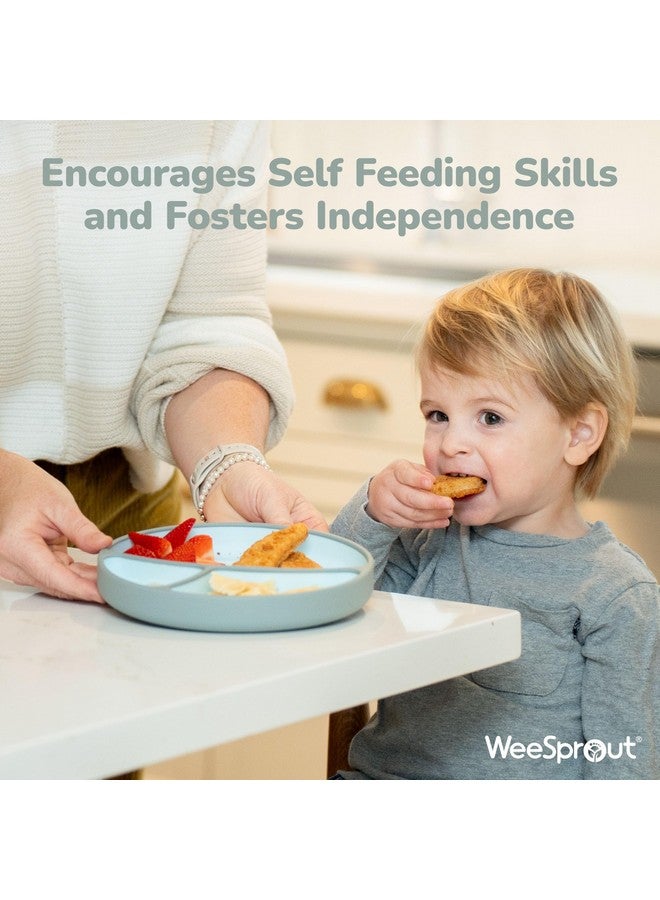 WeeSprout Silicone Suction Plate - Two-Tone Baby Plate with Suction Cup - Sectioned Divided Dish for Kids, Infants, Toddlers - Food-Grade Silicone Dinnerware (Pastel Blue/Matte Navy) - Image 5